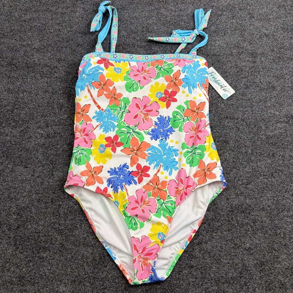 Freshwater Women's Large Tie Straps Bandeau One Piece Swimsuit Floral